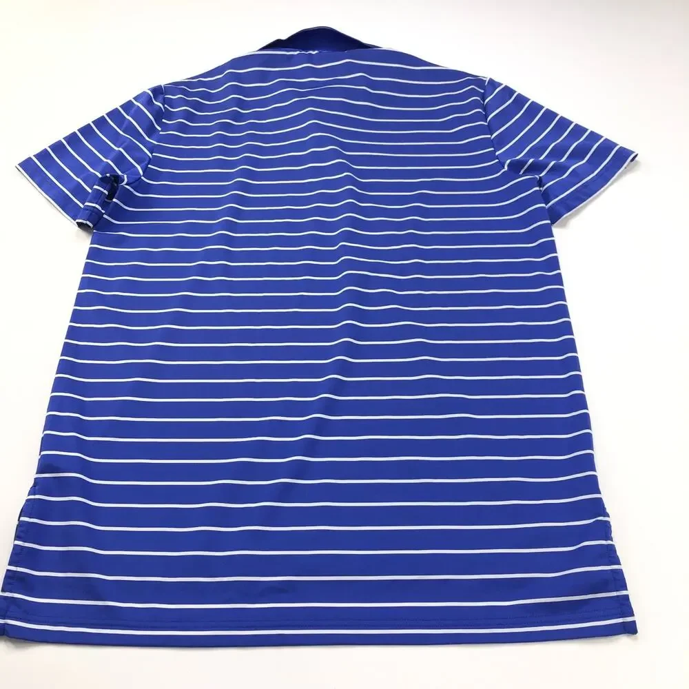 RLX Ralph Lauren Wicking Medium Blue Golf SS Stretch Button Polo Striped Shirt